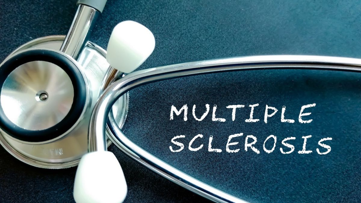 Multiple Sclerosis written on black background with stethoscope