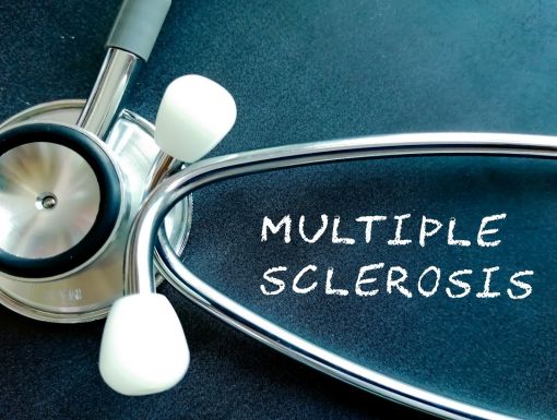 Multiple Sclerosis written on black background with stethoscope