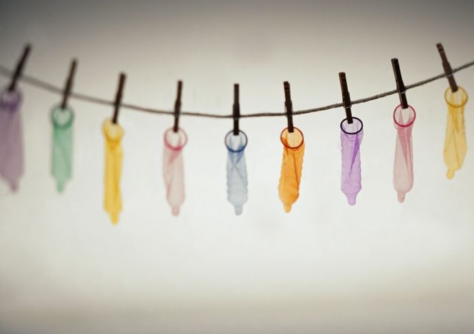Condoms Hanging on a Clothesline