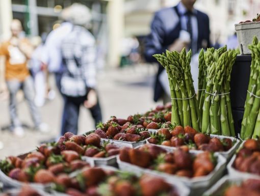 Street Market with Asparagus and Strawberries