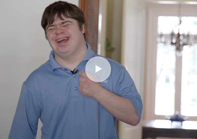 David Rice, a man with Down syndrome, laughing