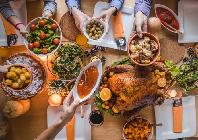 Table full of holiday food