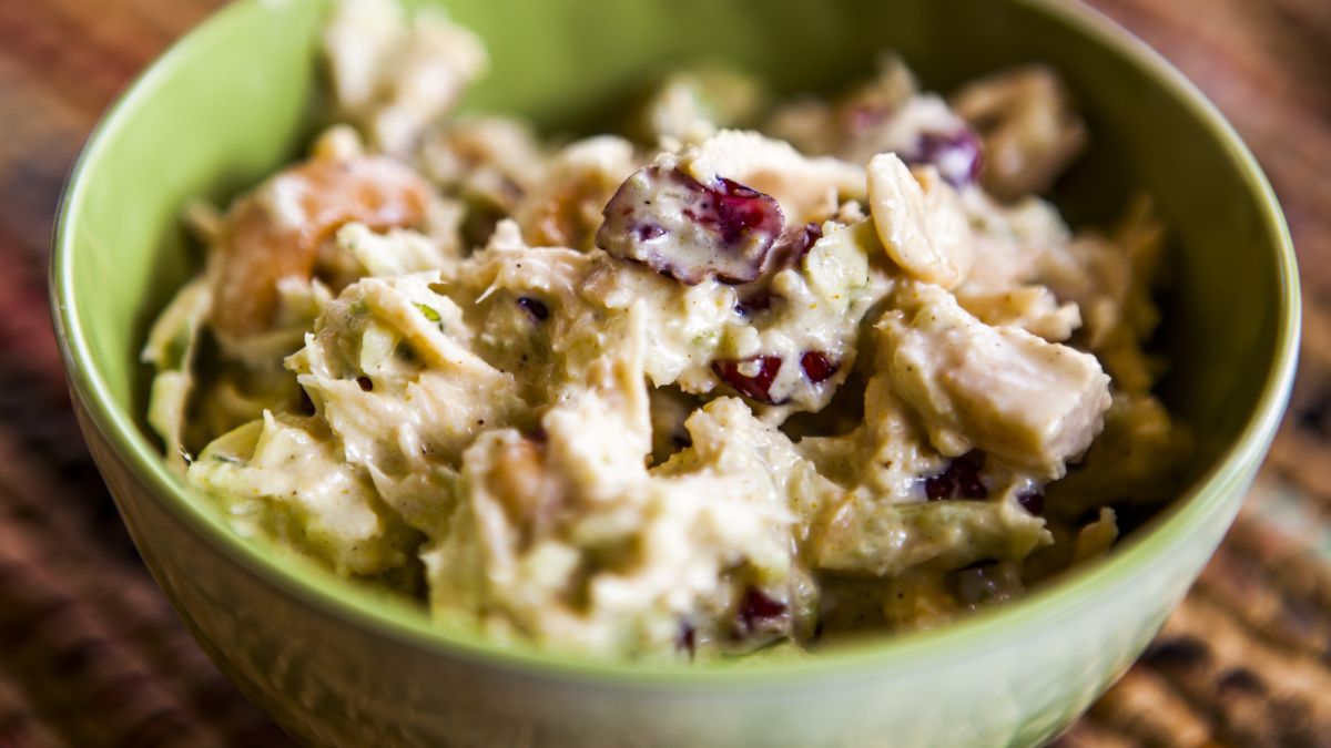 bowl of curried turkey salad Thanksgiving leftovers