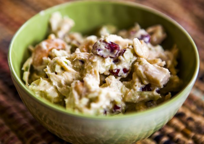 bowl of curried turkey salad Thanksgiving leftovers