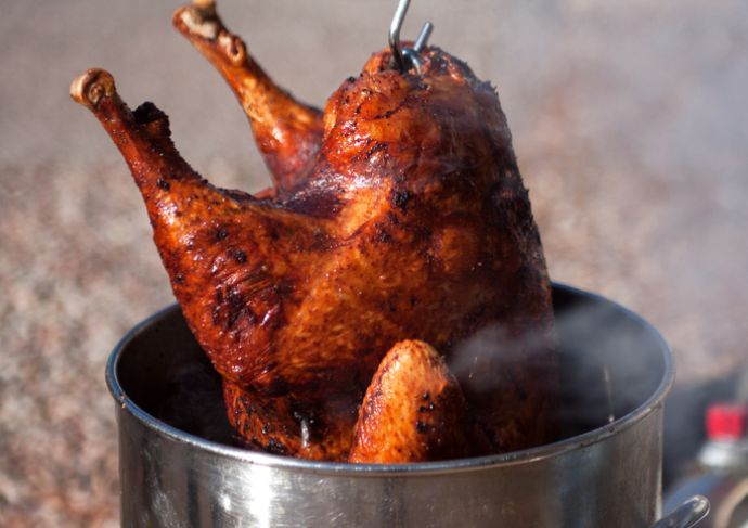 Turkey coming out a fryer