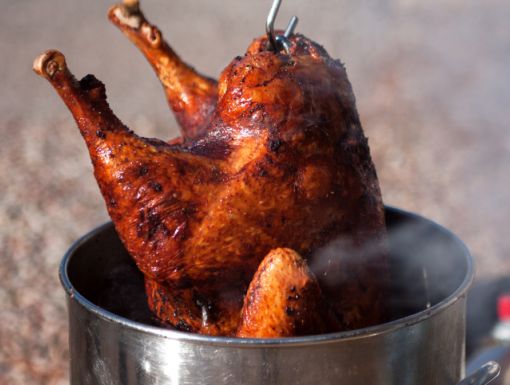 Turkey coming out a fryer
