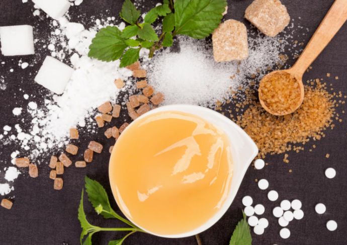 Various sugar options displayed on a table