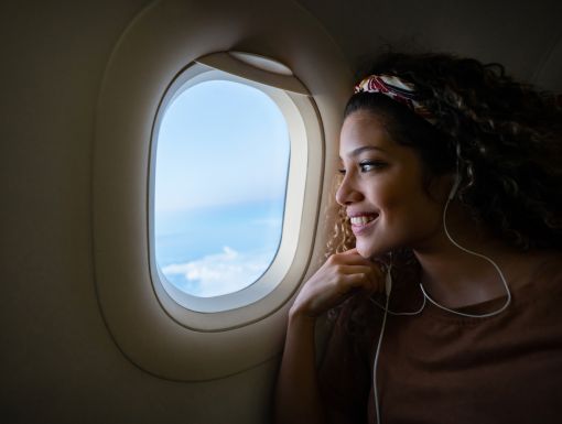 Woman on airplane