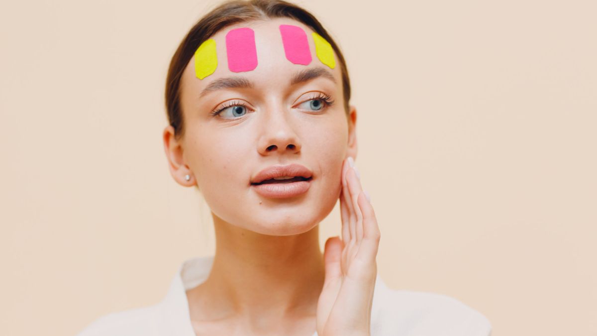 Woman using face taping