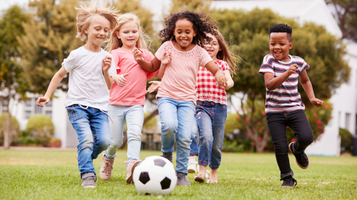 Children playing soccer