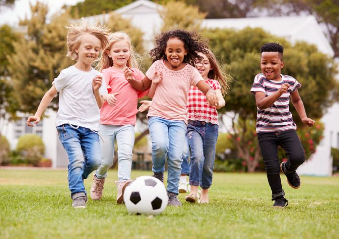 Children playing soccer