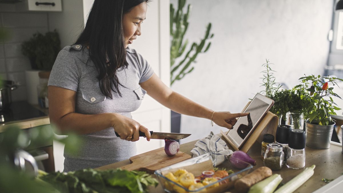 Woman preparing healthy dinner