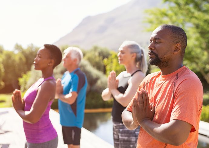 Yoga class pain management man