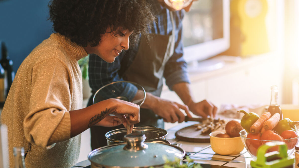 Woman cooking at home