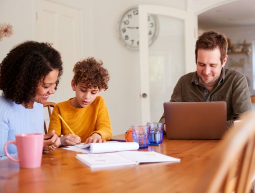 Family working from home