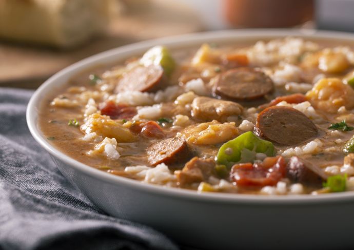 Spicy Chicken Sausage and Seafood Green Gumbo recipe