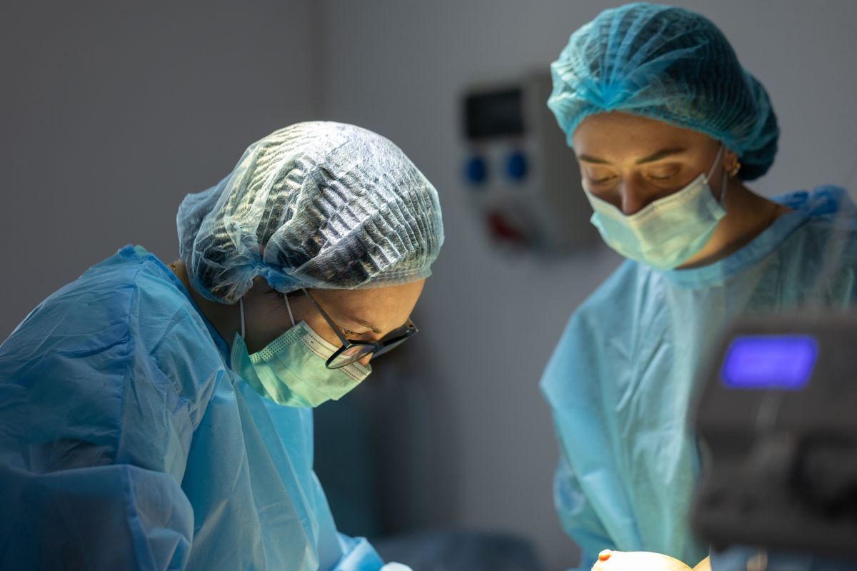 Doctors doing breast reconstruction surgery