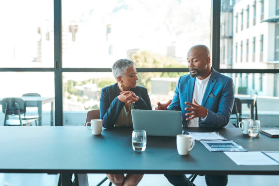 Board room meeting with employer