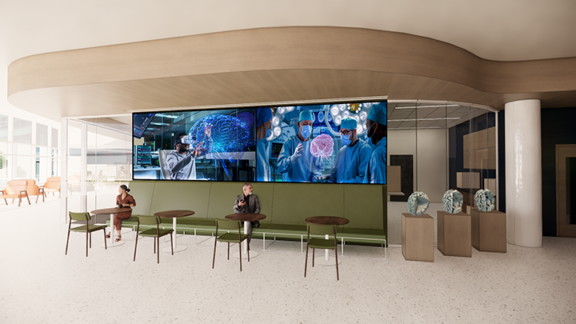 Lobby with AI on screens