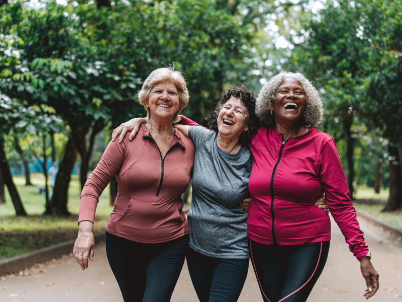 Women walking outside laughing