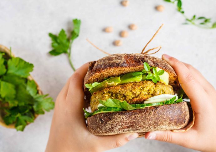 White bean burger on whole wheat bun