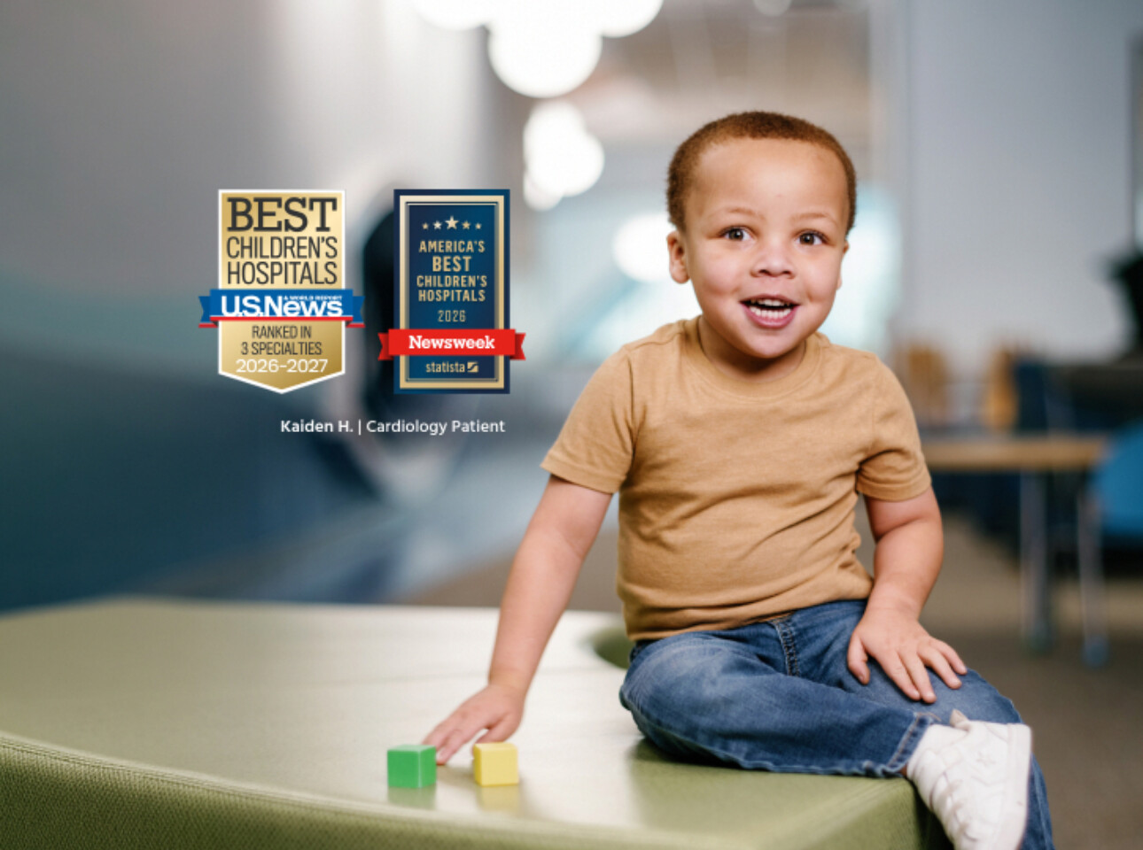 U.S. News & World Report award with child on table