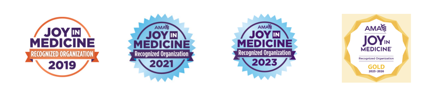 Joy in Medicine badges 2019, 2021, 2023 and 2025