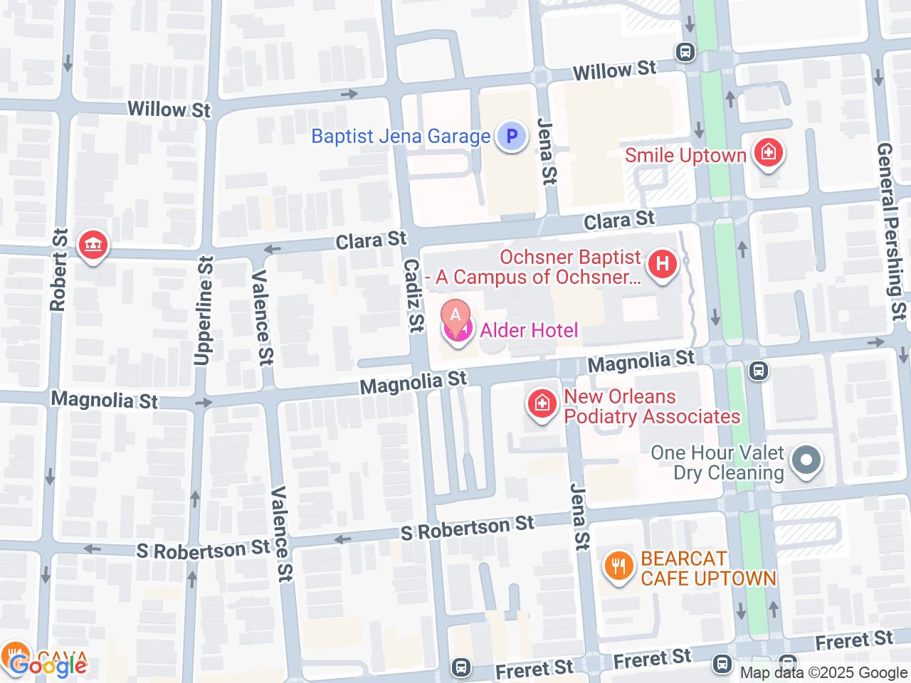 Map of Ochsner-affiliated facilities that provide services related to Alternative Birthing Options