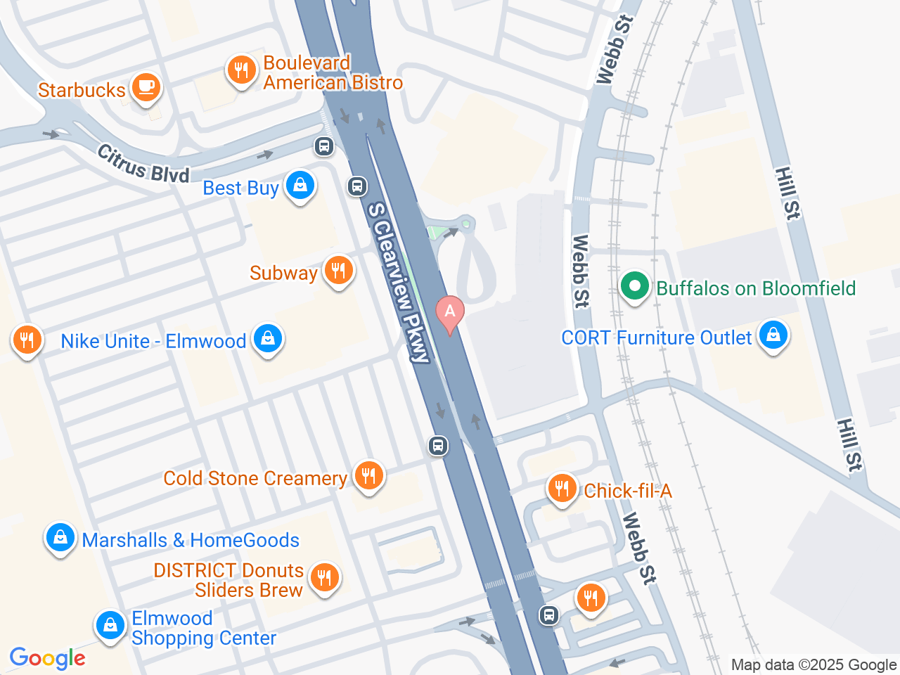 Map of Ochsner-affiliated facilities that provide services related to Biomechanics Lab at Ochsner Hospital for Orthopedics & Sports Medicine