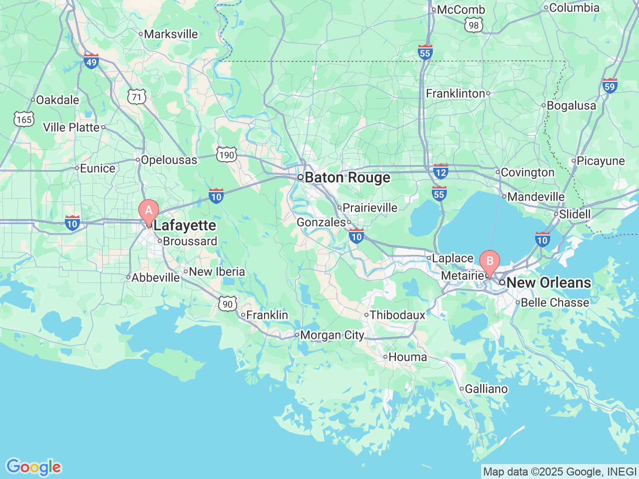 Map of Ochsner-affiliated facilities that provide services related to Cardio-Oncology Care