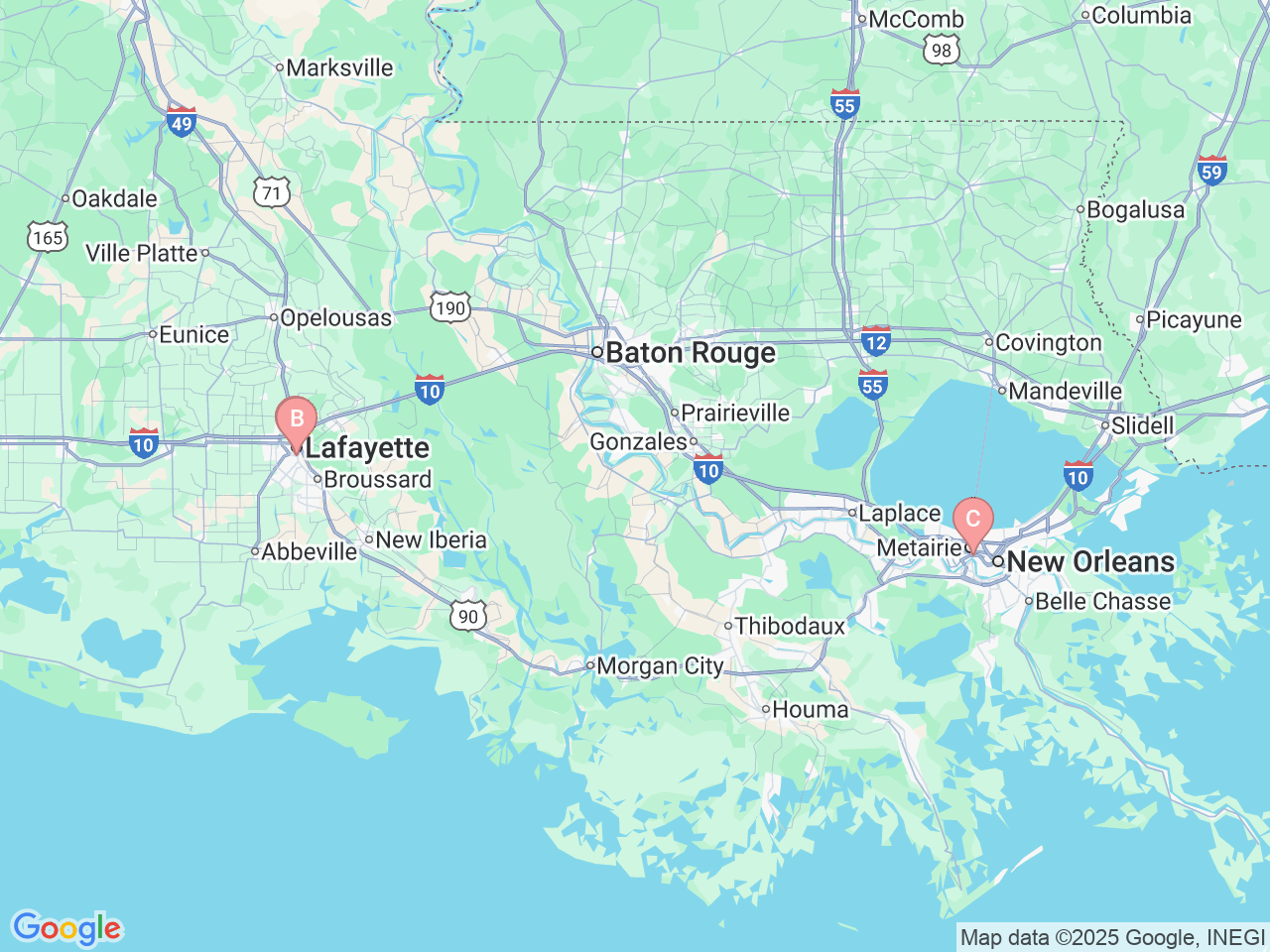 Map of Ochsner-affiliated facilities that provide services related to Chronic Total Occlusion Percutaneous Coronary Intervention (CTO PCI)
