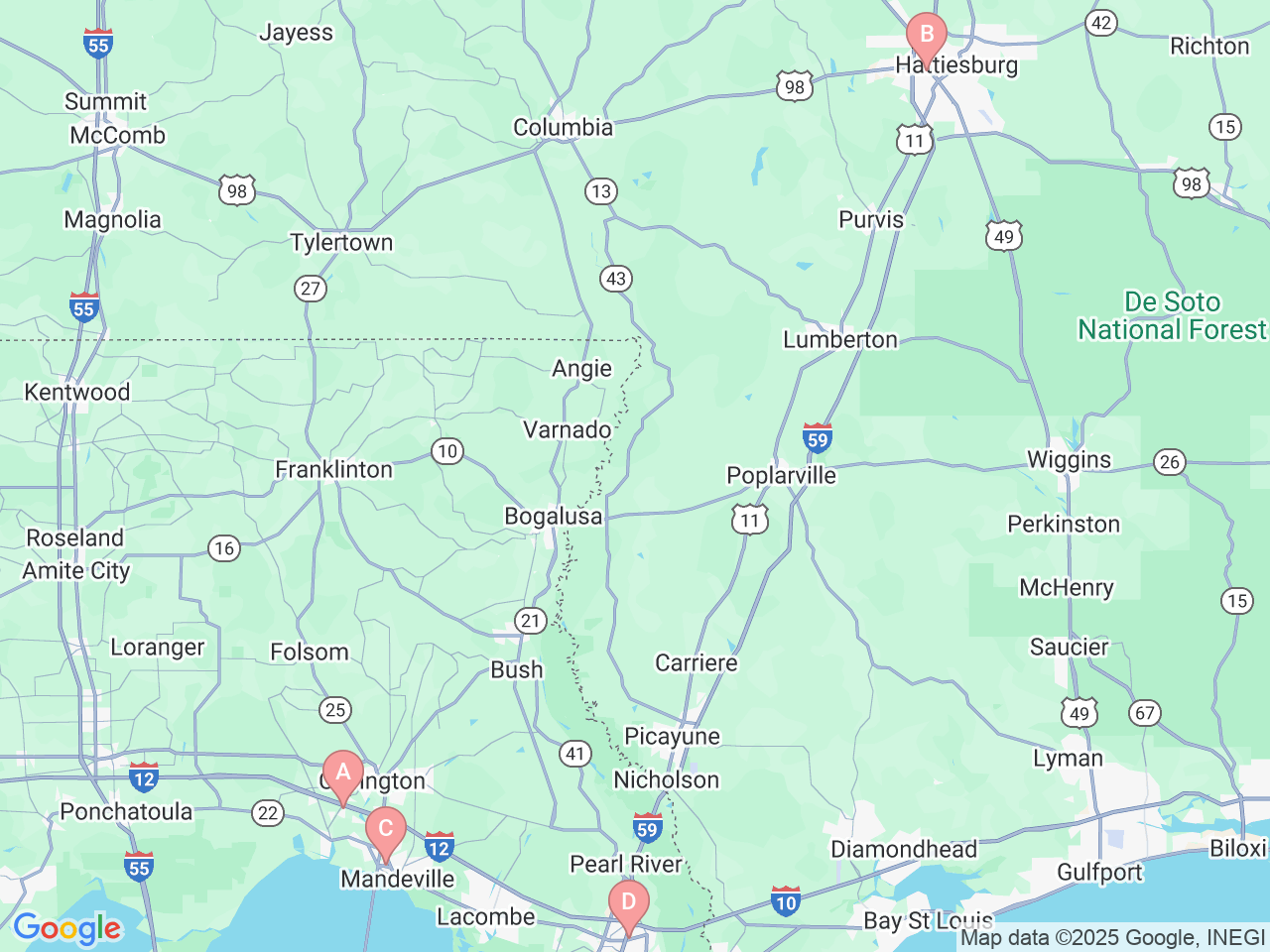 Map of Ochsner-affiliated facilities that provide services related to Cleft Lip and Palate: Craniofacial Care