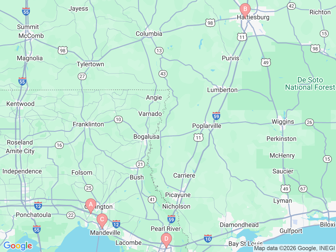Map of Ochsner-affiliated facilities that provide services related to Cleft Lip and Palate: Craniofacial Care