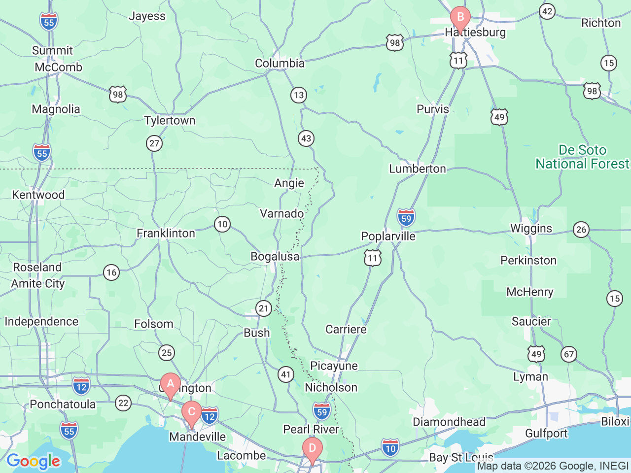 Map of Ochsner-affiliated facilities that provide services related to Cleft Lip and Palate: Craniofacial Care