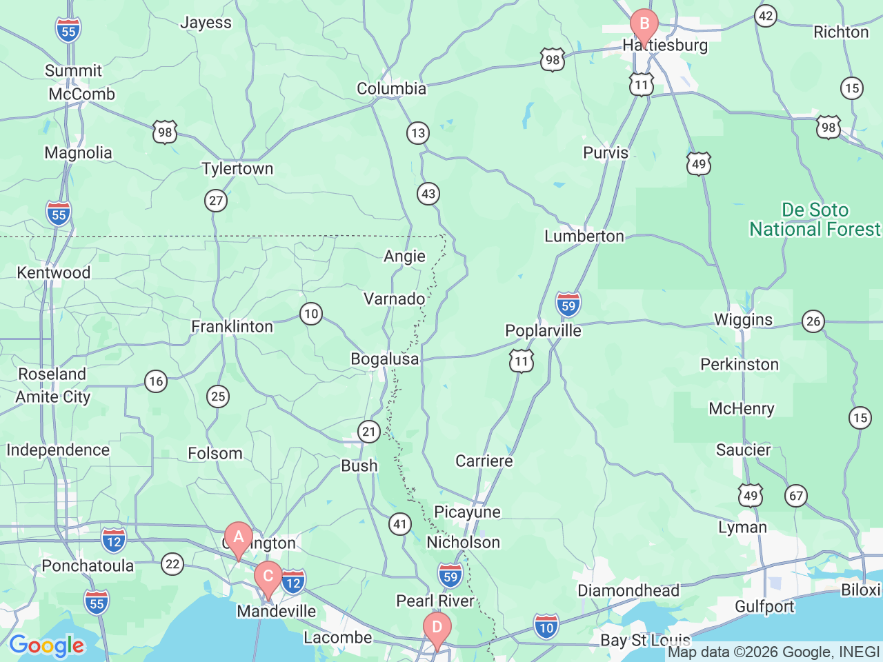 Map of Ochsner-affiliated facilities that provide services related to Cleft Lip and Palate: Craniofacial Care