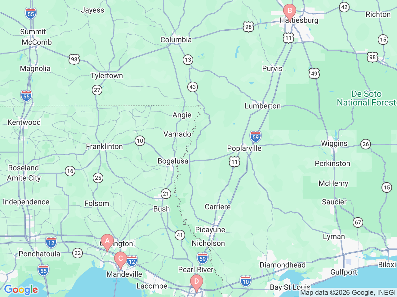 Map of Ochsner-affiliated facilities that provide services related to Cleft Lip and Palate: Craniofacial Care