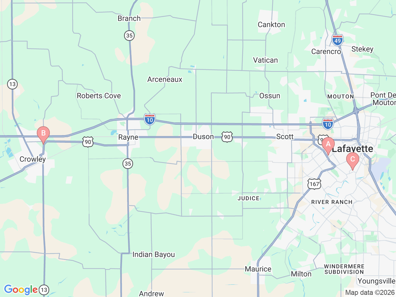 Map of Ochsner-affiliated facilities that provide services related to Endoscopic Ultrasounds (EUS)