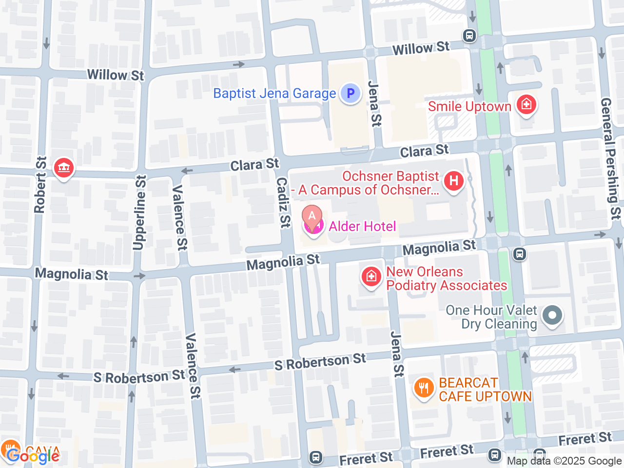 Map of Ochsner-affiliated facilities that provide services related to Fetal Surgery for Spina Bifida