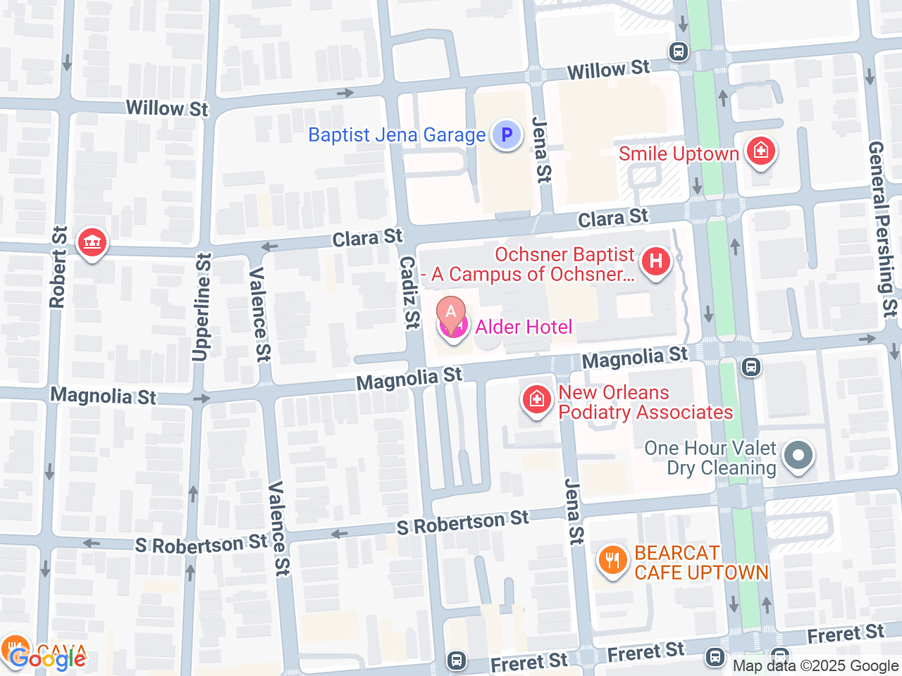 Map of Ochsner-affiliated facilities that provide services related to Fetal Surgery for Spina Bifida