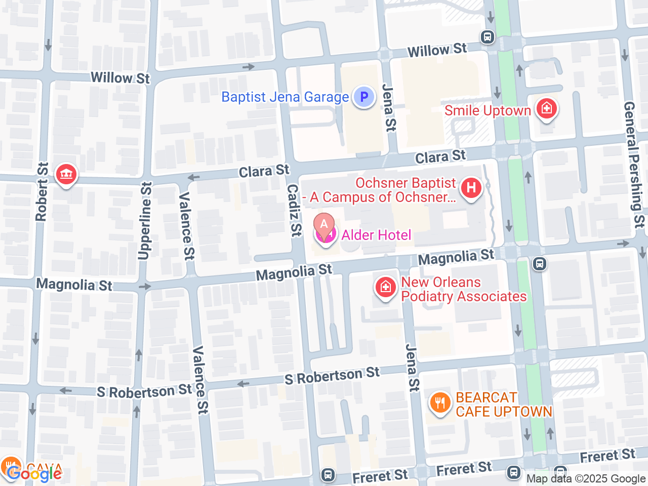 Map of Ochsner-affiliated facilities that provide services related to Fetal Surgery for Spina Bifida