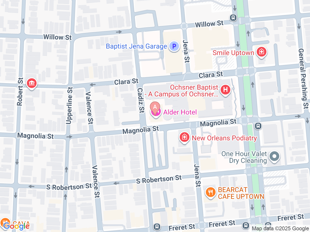 Map of Ochsner-affiliated facilities that provide services related to Fetal Surgery for Spina Bifida