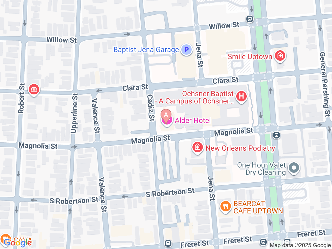 Map of Ochsner-affiliated facilities that provide services related to Fetal Surgery for Spina Bifida