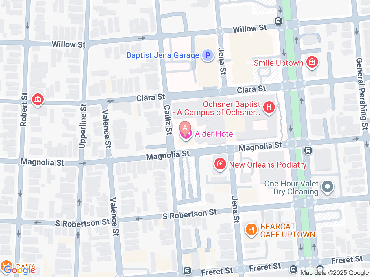 Map of Ochsner-affiliated facilities that provide services related to Fetal Surgery for Spina Bifida