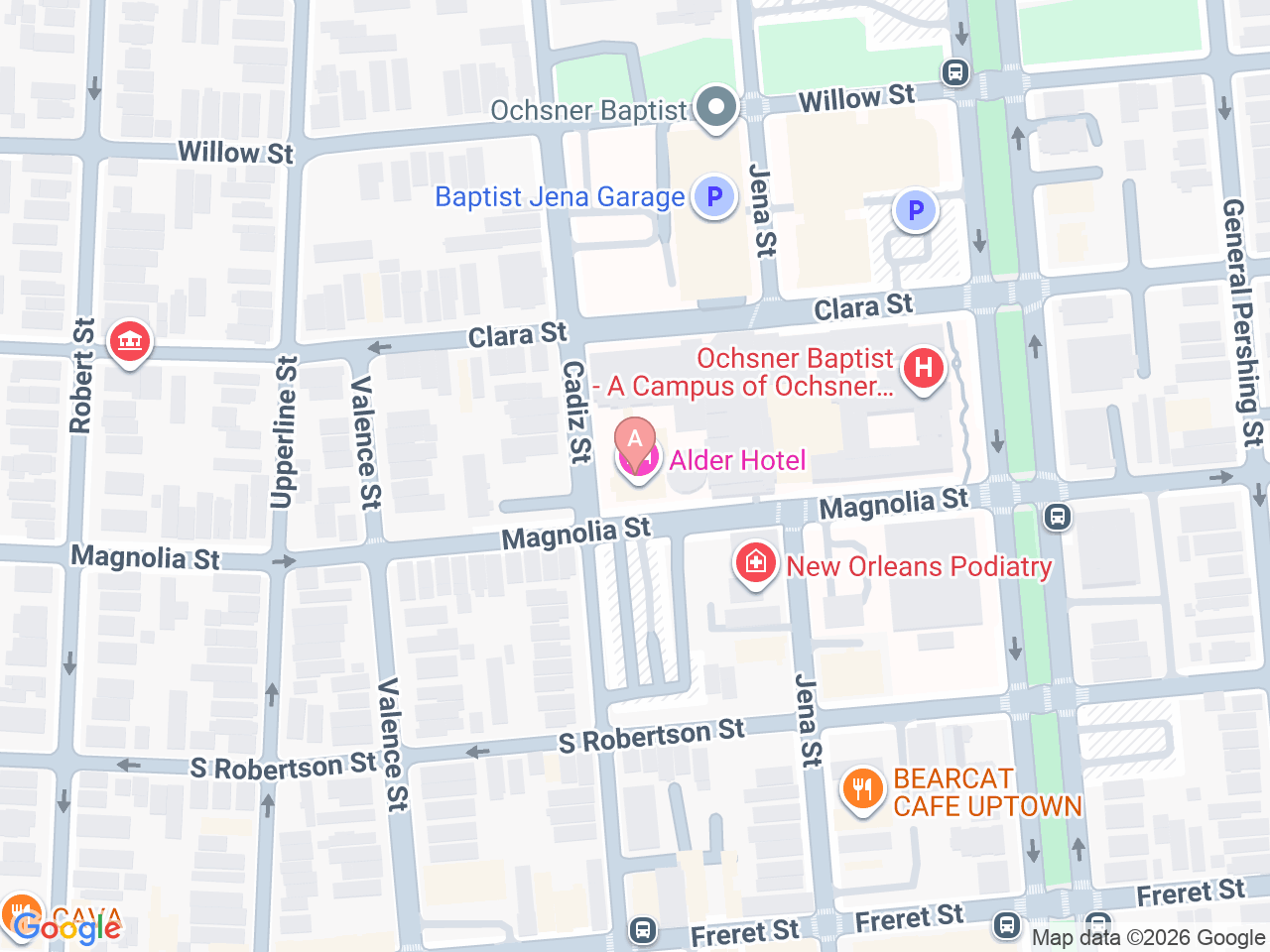Map of Ochsner-affiliated facilities that provide services related to Fetal Surgery for Spina Bifida
