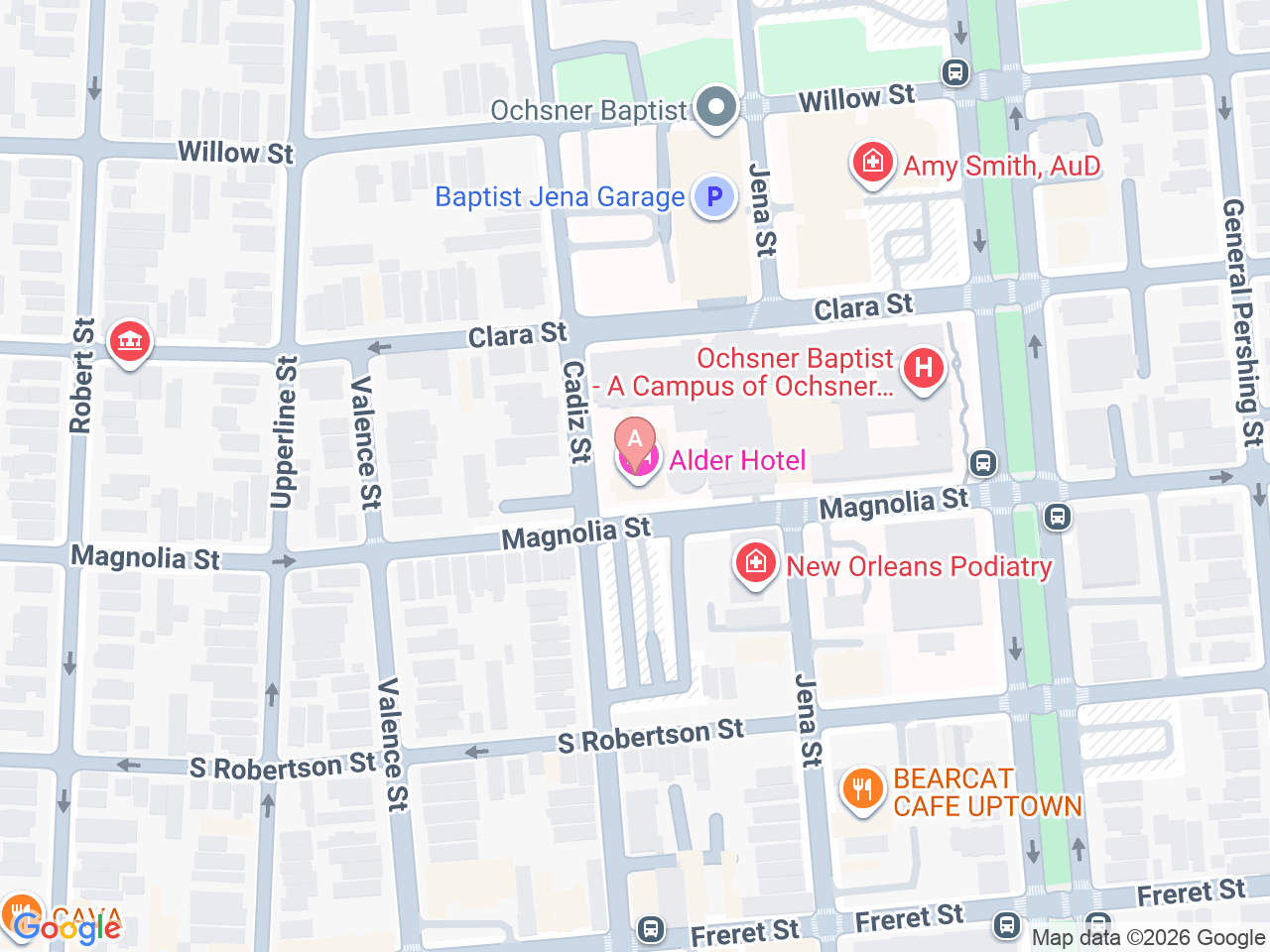 Map of Ochsner-affiliated facilities that provide services related to Fetal Surgery for Spina Bifida