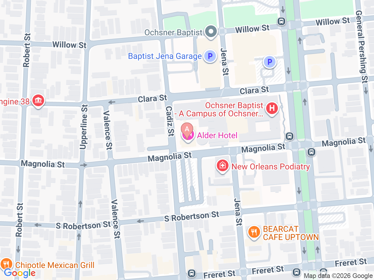 Map of Ochsner-affiliated facilities that provide services related to Fetal Surgery for Spina Bifida