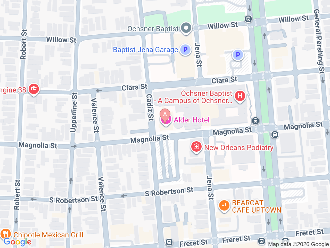 Map of Ochsner-affiliated facilities that provide services related to Fetal Surgery for Spina Bifida