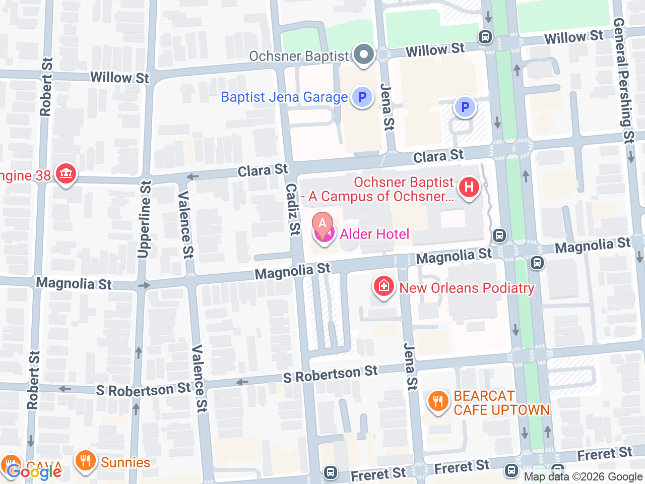 Map of Ochsner-affiliated facilities that provide services related to Fetal Surgery for Spina Bifida
