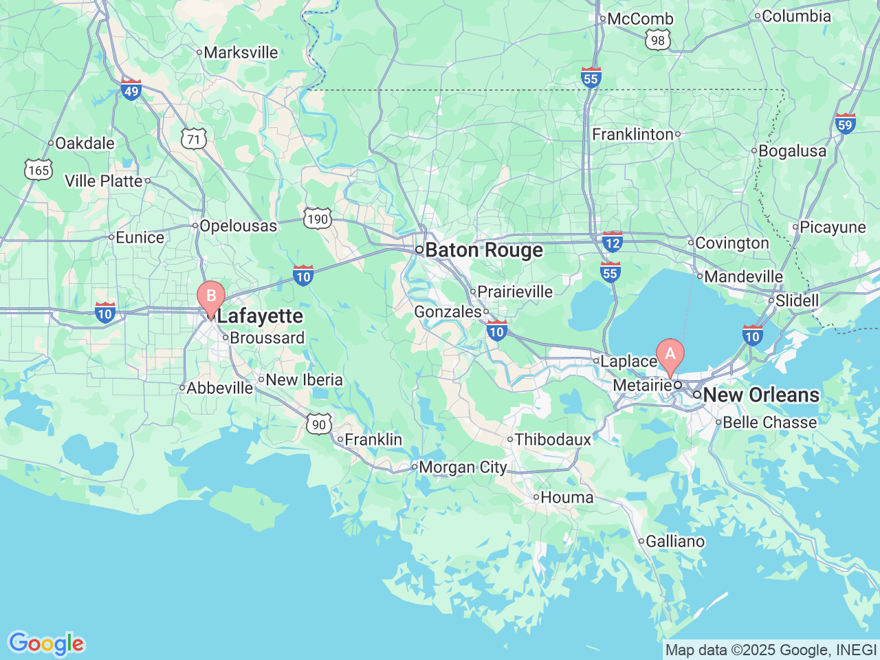 Map of Ochsner-affiliated facilities that provide services related to Glaucoma