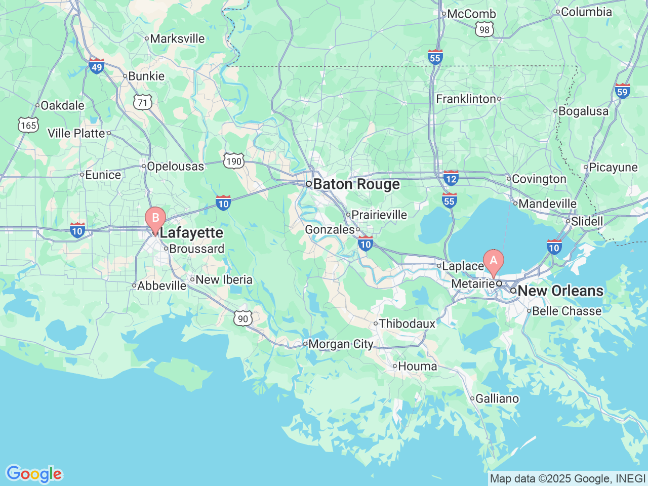 Map of Ochsner-affiliated facilities that provide services related to Glaucoma